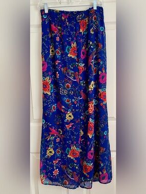 The Moon Blue Floral Wide Leg Pants Vibrant Multicolor Print